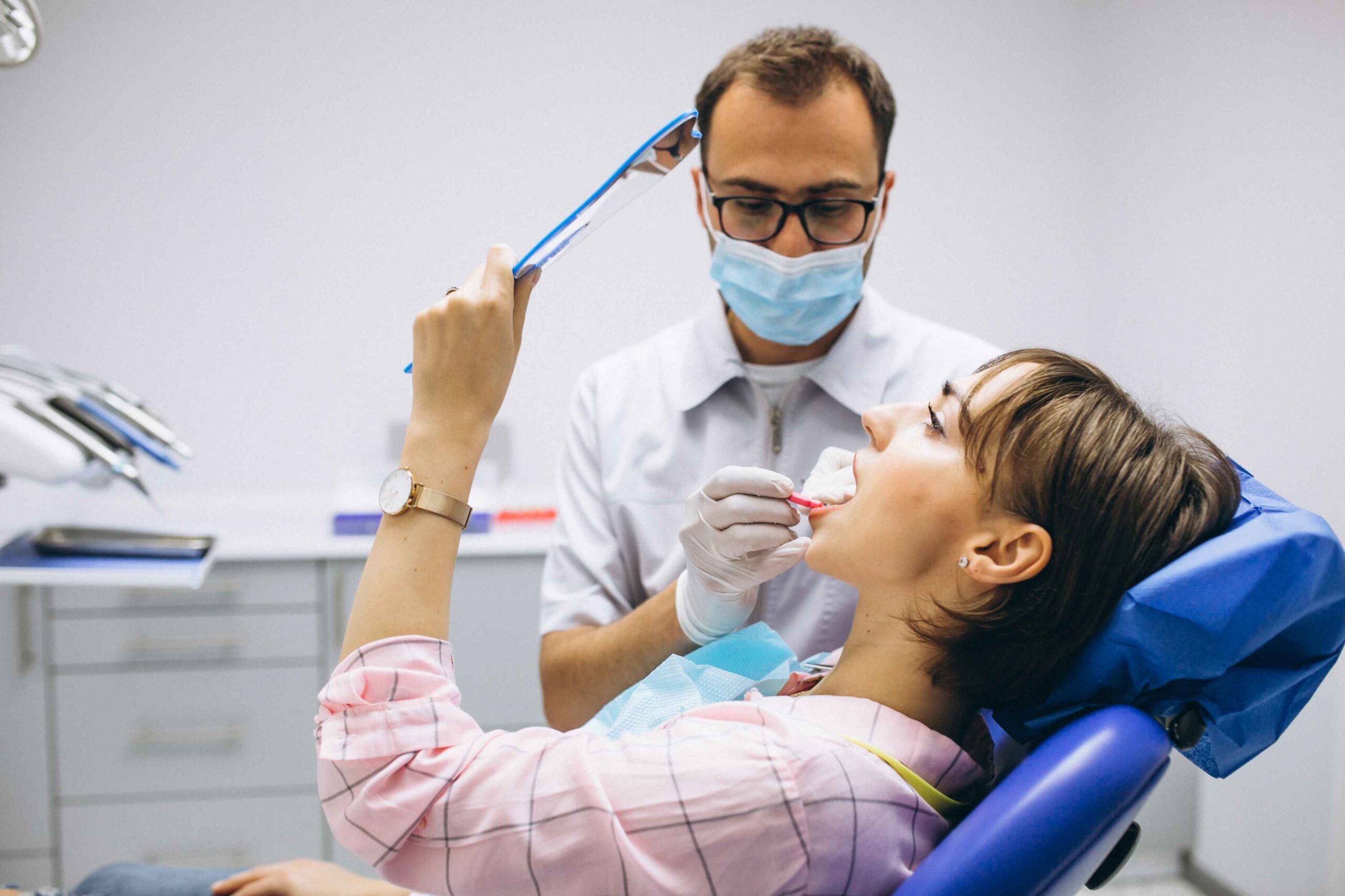 women patient look at mirror